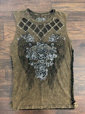 Affliction Secret Garden Muscle Tank Top Affliction lace up tank top